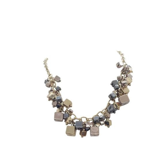 Vintage MCM Necklace Mixed Metal Square Bead Dangle Mod Brutalist Geometric - Picture 2 of 9